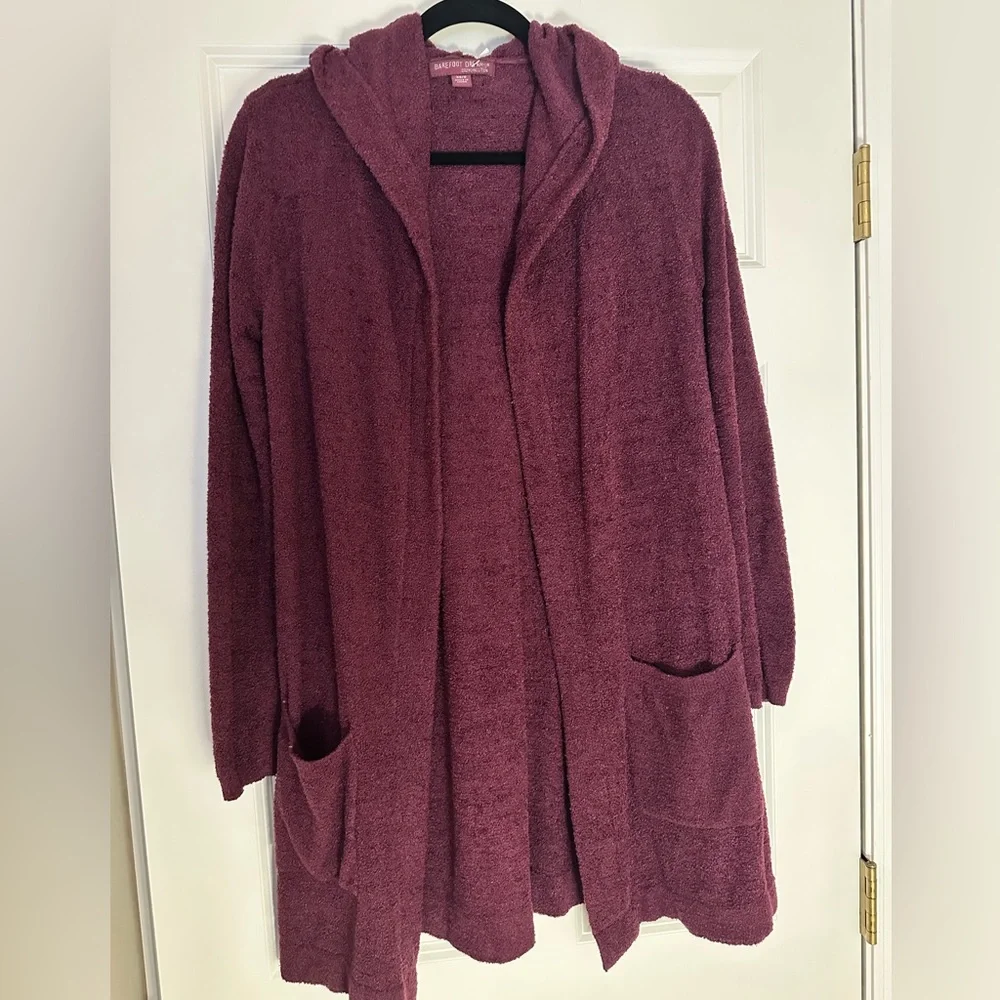 NWOT* Barefoot Dreams CozyChic Lite Burgundy/Red Hooded Sweater- Size XS/S